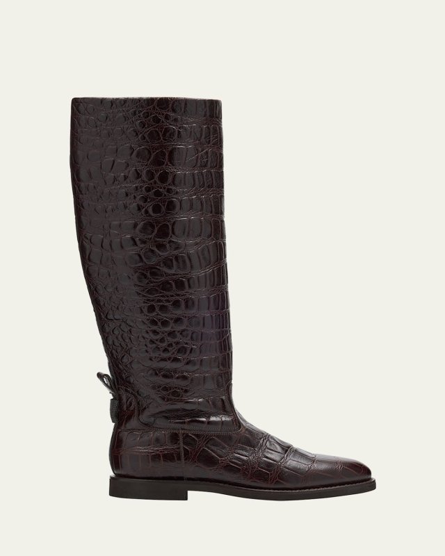 Croco Embossed Leather Knee Boots
